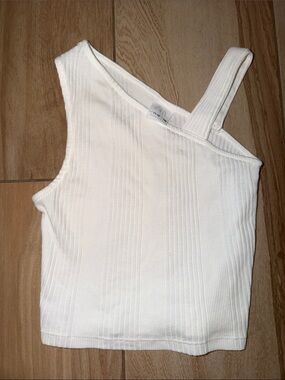 Zara kids white Ribbed One-Shoulder Crop Tank